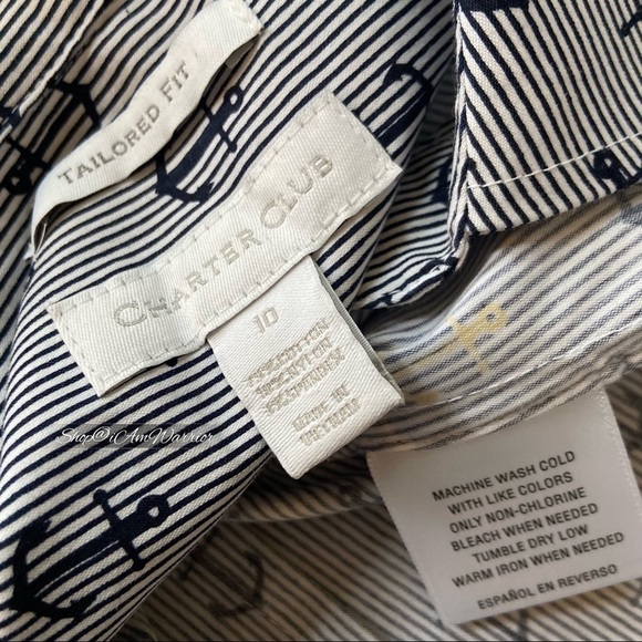 Charter Club pinstripe anchor print collared sleeveless button down top - Picture 10 of 11